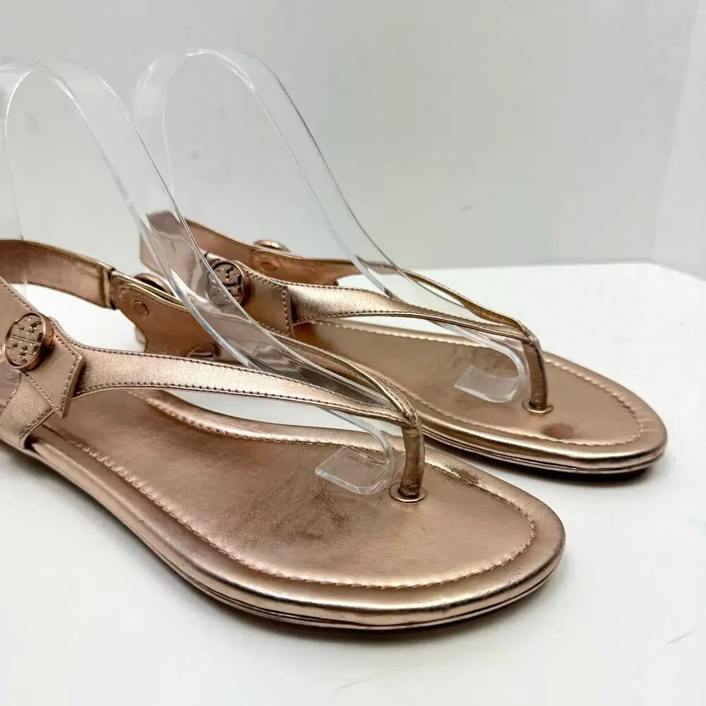 Tory Burch | Minnie Metallic Rose Gold Flat Slingback Flip Flop Travel Sandals